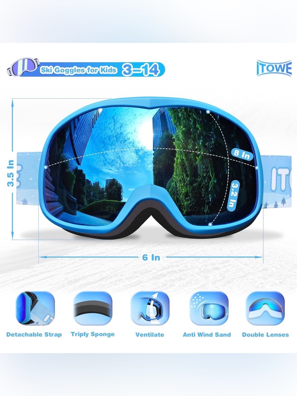 Blue Kids Ski Goggles - Youth Snowboarding Sunglasses